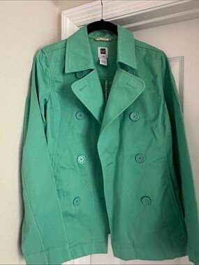 GAP Women's Seafoam Green Double-Breasted Peacoat